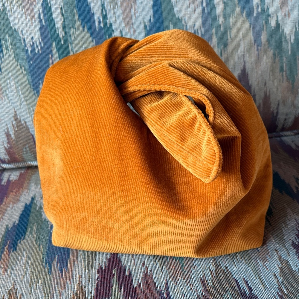 Merit Beauty Mustard Corduroy Knot Mini Tote Bag